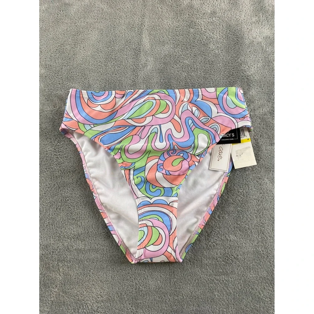 Salt + Cove Womens High Waist Bikini‎ Bottoms Psychedelic Swirl Multi Color Sz M